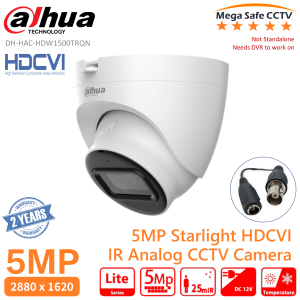 Dahua 5MP IR(Infrared)/FC(Full-Color) Audio Option  Analog Camera Starlight Quick-to-install Eyeball Turret Camera DH-HAC-HDW1500TRQN(A) | DH-HAC-HDW1509TLQN(A)-LED
