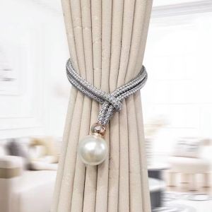CEMOMEF Polyester Pearl Curtain Tieback High Quality Adjustable Pearl Curtain Buckle Curtain Holder Buckle Tie Rope Curtains Tie Rope Home