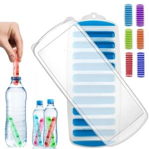 ANGY Silicone Long Strip Ice Cube Mold Homemade with Lid Ice Cube Tray Pudding Maker Mold 10 Holes Ice Block Mold Summer