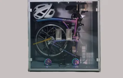 Bicycle storage / cabinet with TRANSPARENT ACRYLIC DOOR for folding bike (3sixtyPikesHitoBirdyLitepro)