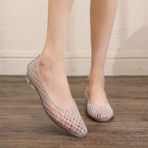 Free Shipping Trendy Pointed-Toe Jelly Shoes Versatile With Hollow Designs Korean-Style Crystal Sandals WomenS Perforated Slip-On Flats