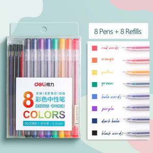Deli Bộ Bút Gel Màu 8 Bút Và 8 Ruột Bút 0.5 Mm Văn Phòng Phẩm Đồ Dùng Học Tập Bút Bi