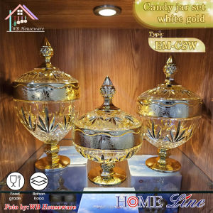 Homeline toples kaca set 3 tempat permen snack motif gold crystal / glass candy food jar/Toples Sultan EM-CSW