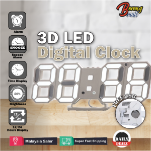 LED 3D Digital Clock Table Alarm Clock Digital Clock Wall Alarm Clock LED Night Light Mini Clock Multifunction Clock/ Jam Dinding Meja LED Digital 3D