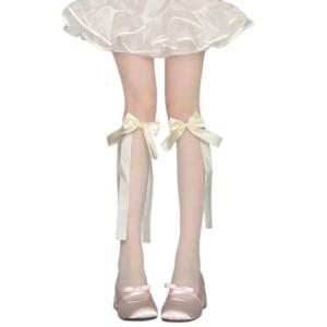 Womens Summer Sweet Bows Calf Socks Knee Highs Socks Summer Thin Sheer Silk Stockings Tube Socks Hosiery Streetwears