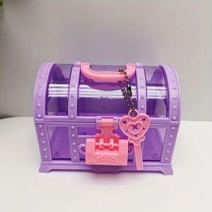 NBANLIKE Pink/Purple Kids Jewelry Box Pretend Play With Lock Treasure Chest Jewelry Accessories Plastic Toy Cute Makeup Box Women Girls