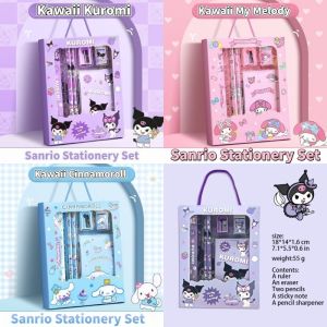 Kids Kuromi Stationery Set Pencils&ruler&notebook&eraser&sharpener Set Birthday Party Gift Sanrio Cinnamoroll My Melody