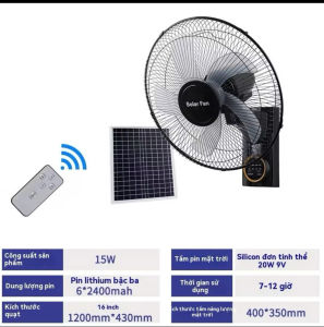 Quạt TREO TƯỜNG tích điện năng lượng mặt trời quạt dạng nằm chân quỳ có 5 cánh kèm sạc điện 220V sử dụng 6-10 giờ