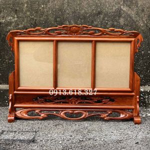 Khung ảnh bàn thờ trơn 3 hình thờ gỗ hương cỡ 18x2421x31