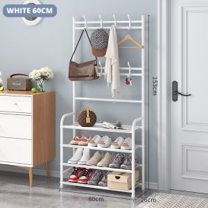 𝗦𝗜𝗠𝗣𝗟𝗘 4 TIERS COAT RACK Multifunctional Coat Rack Clothes Bag Hanger Shoe Rack Shelf / Rak Pakaian Rak Kasut Rak Beg