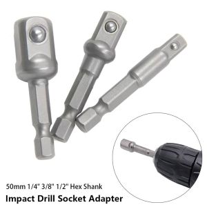 JAYNEBIO 3Pcs/Set Square Head Socket Bit Adapter 50mm 1/4" 3/8" 1/2" Hex Shank Bar Socket Adapter Durable Chrome Vanadium Steel Extension Drill Bits Electric Tool Accessory