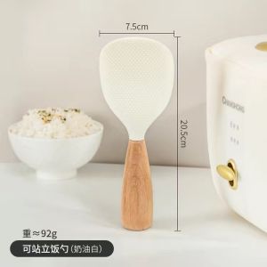 Senduk Nasi Silikon Anti Lekat 可站立木柄硅胶饭勺 Non Stick Silicone Rice Paddle
