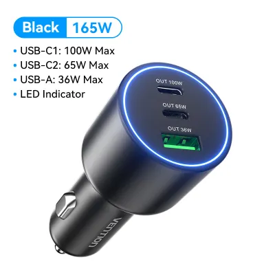 Vention 165W Car Chargers Fast Charging 12v 24v Type C 3 Ports for SAMSUNG S25 S24 Ultra S23 S22 iPhone 17 16 15 Pro Max Huawei Xiaomi MacBook Laptop Tablet Car Charger Socket Outlet