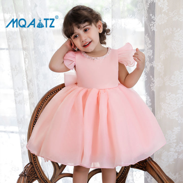 MQATZ White Pink Dress Baptism Gown First Year Birthday
