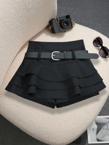 COD with belt~ Fashion ruffle leaf edge layer cake skirt spring new high waist anti-light suit cloth trouser skirt 99112026 new product