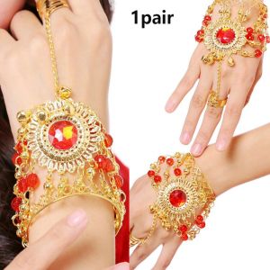 MP0Y 1pc/1pair Multicolors Indian Dance Performance Bracelet Free Size Fashion Out Tribal Ring Bracelet High Quality Performance Accessories Stage Performance Ring For Girl Bead Show