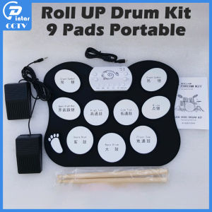 9 Pads Portable ROLL UP DRUM Digital Electronic Drum Set Silicone With Foot Pedals Foldable Drum