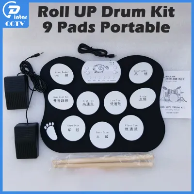 9 Pads Portable ROLL UP DRUM Digital Electronic Drum Set Silicone With Foot Pedals Foldable Drum