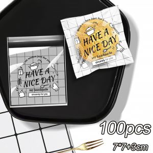 100PCS Food Bag Gift Packaging Bags Self-Sealed Opp Bag Plastic Bag Thank You Biscuit Bag