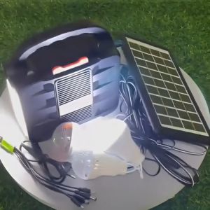 Solar Lighting System with 3 LED Bulbs FM Radio Bluetooth Speaker – Portable Emergency Power Station with USB Charging for Home Camping