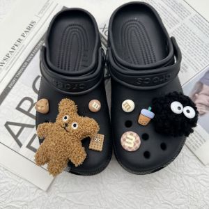 Crocs Jibbitz Charms Cute Plush Biscuit Shoe Buckle Coffee Colored Doll Black Curly Fur Ball Shoe Decoration Detachable Shoe Flower for Crocs