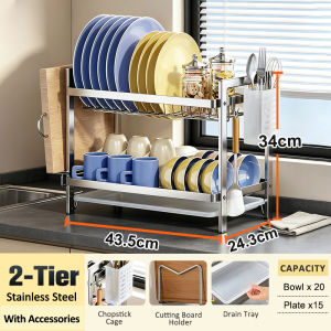 SJORAGE On Hand🔥3Tier Dish Rack Metal Plate Drying Rack Kitchen Countertop Organizer Multi-functional Drainage Rack for Plates Bowls Cups Space Saver