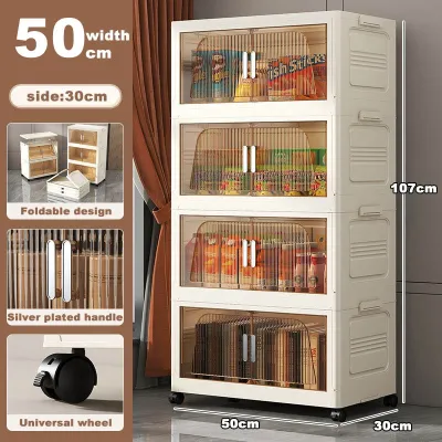 JJ.SG 3-5 Layers Foldable Storage Cabinet With 2 Doors Stackable Storage Box Transparent Storage Organizer