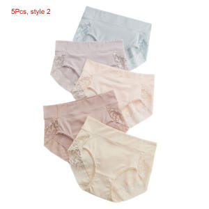 3/5Pcs Women High Waisted Panties Soft Comfortable Cotton Knickers Ladies Briefs Female Breathable Lace Underwear Daily Wear M-XXL