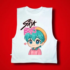MUSCLE TEE SAJA BOYS KPOP (HUNTRIX SODA POP) DEMON HUNTER CUSTOMIZED TEES FOR KIDS AND ADULT WHITE AND ACID GRAY TSHIRT SUBLIMATION