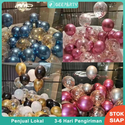 KOREAN Balon Latex Metalik isi 50pcs Set Balon Konfeti Chrome Emas Biru Perak untuk Dekorasi Pernika