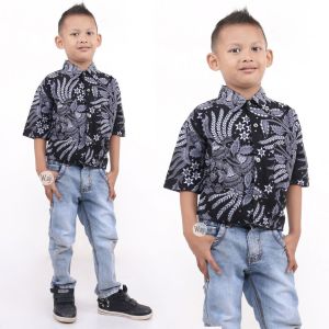 Batik Anak Laki-laki Coupke Batik Ayah dan AnaLaki laki Usia 3-10 tahun Motif Abu Baju Pesta Baju Kerja