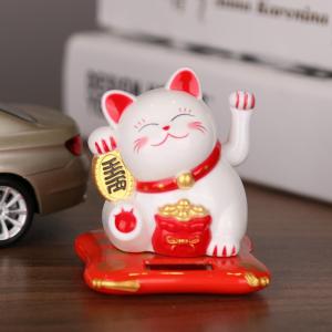 Beautifulhome 2.5 inch Shaking Hands Solar Lucky Fortune Cat Wealth Waving Figurines Car Miniatures Ornament