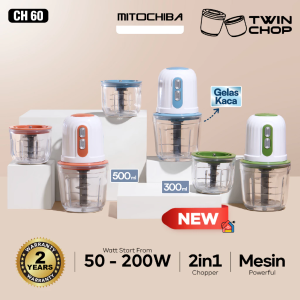 Mitochiba Chopper CH 60 ( 2 in 1 - 500 ml ) TWINCHOP Gelas Kaca Penggiling dan Penghalus Bumbu