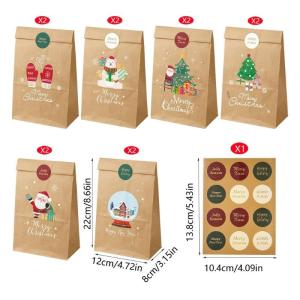 YAFEN 12Pcs Christmas Calendar Gift Bags Countdown Paper Bags For Holiday Party Gift Wrapping Christmas Eve Apple Packaging Bag