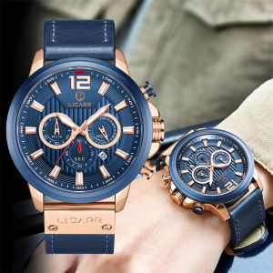 LICARR Mens Watches Top Luxury Brand Classic Business Waterproof Quartz Watch Fashion Leather Belt Date Chronograph Luminous Watch