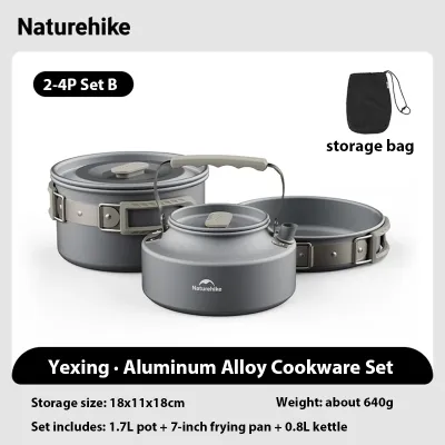 Naturehike Outdoor pot set camping cookware portable aluminum alloy combination camping frying pan hanging pot kettle