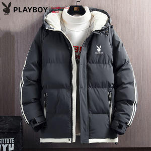 เสื้อคลุมเพลย์บอยผู้ชายเสื้อคลุมฤดูหนาวใหม่เสื้อคลุมบุนวมแฟชั่นลำลองเสื้อคลุมผ้าฝ้ายหนา