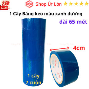 Băng keo màu xanh dương OPP rộng 4cm dài 65 mét lõi giấy 3mm 1 cây 7 cuộn - Shop Út Lớn