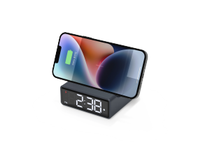 mooas 15W Mini Square Wireless Charging Stand Alarm Clock Digital clock Fast wireless charger Wireless charger Alarm & Snooze Adjustable brightness Desk clock Bedroom clock Office clock