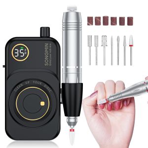 Máy khoan móng chuyên nghiệp 35000 vòng/phút SONGMIN máy mài móng không dây di động kèm bộ dụng cụ cho việc đánh bóng loại bỏ gel và móng acrylic máy mài móng điện có thể sạc lại dùng cho salon làm móng tay chân tại nhà màu đen.