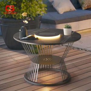 Đèn Bàn Sân Vườn NLMT Mặt Đá Nung Hiện Đại Tích Hợp Trang Trí