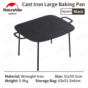 Naturehike Large Baking Pan Black Round Square for Camping Barbecue Cast Iron Cookware Frying Baking