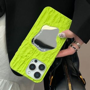 INS 3D Rock Pattern Irregular Makeup Mirror Phone Case For iPhone 16E 16 15 14 13 12 11 Pro Max Bumper Solid Shockproof Cover