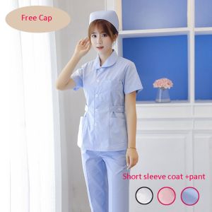 Free Name Slim Fit Scrub Suit Set White Coat Doctor Full  Suit Nurse Uniform Surgical Gown Nurse Suit Laboratory Pharmacy Clothing㏇X0410
