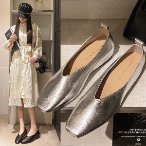 Free Shipping Plus-Size Solid-Color Square-Toe Shallow-Mouth Flats WomenS Spring Retro Casual Slip-On Loafers