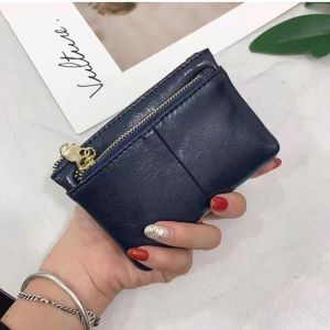 Oil Wax PU Leather Women Wallets Samll Zipper Coin Purse Female Card Holder Pouch Mini Money Bags With Key Ring
