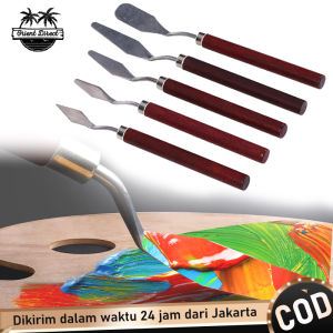 5pcs Pisau Palet Lukis Set Painting Knife Palette Knife Lukis Minyak Gagang Kayu Stainless Steel
