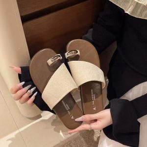 [Free Shipping] Flip-Flops 2026 Summer Single-Strap Toe-Loop Breathable Flat Lazy Vacation Outdoor Half-Slip Roman Sandals