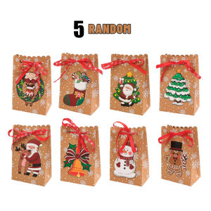 【On Sale】5Pcs Christmas Gift Candy Ribbon Bag Packaging Chocolate Popcorn Bread Cookies Food Kids Party Supplies