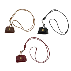 Vintage Sturdy Leather Necklace Pouch for Earphone and Storage Small Long Designs for Fashionable Women Ladies